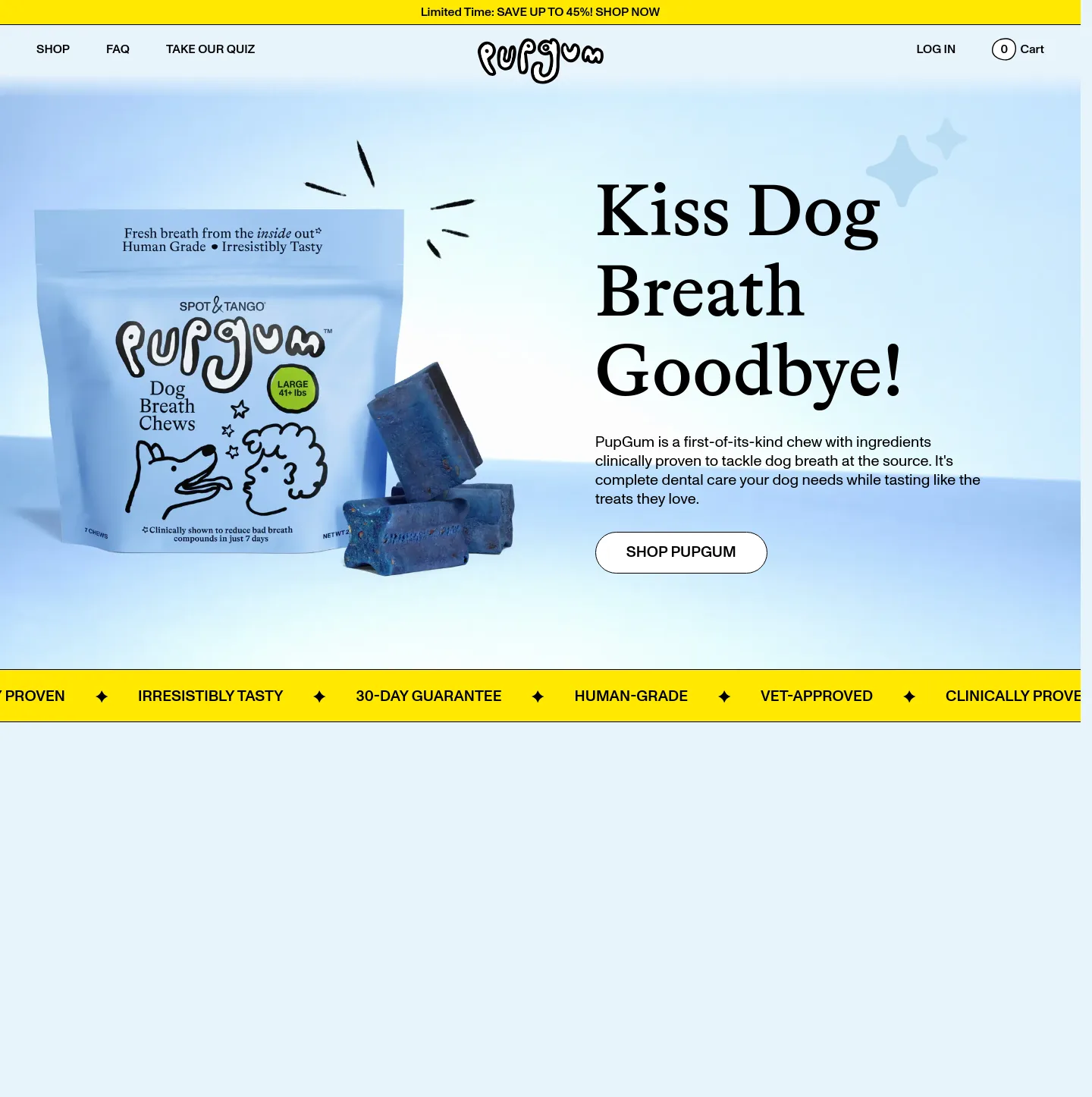 pupgum.com — a measured funnel