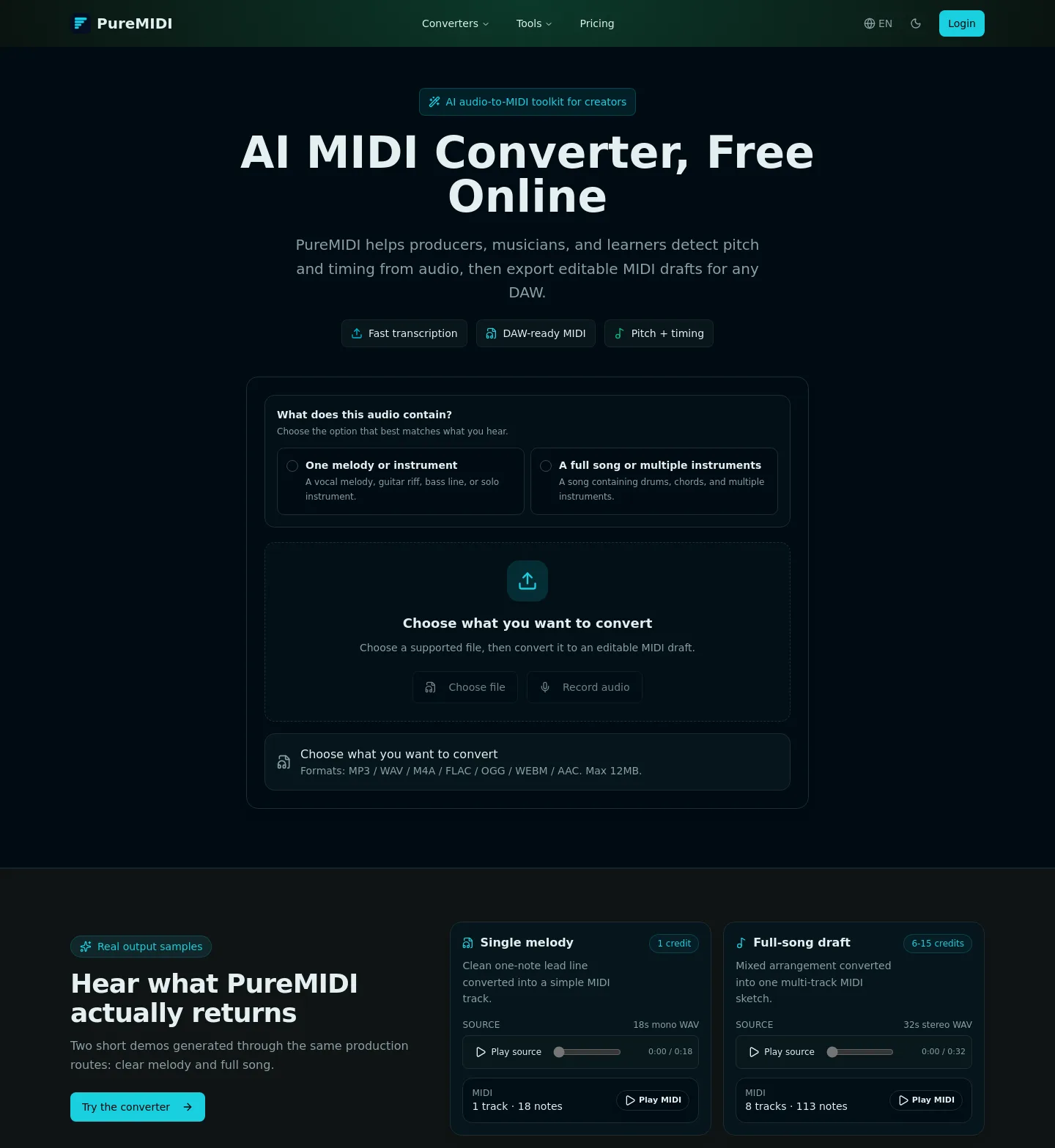 puremidi.com — a measured funnel