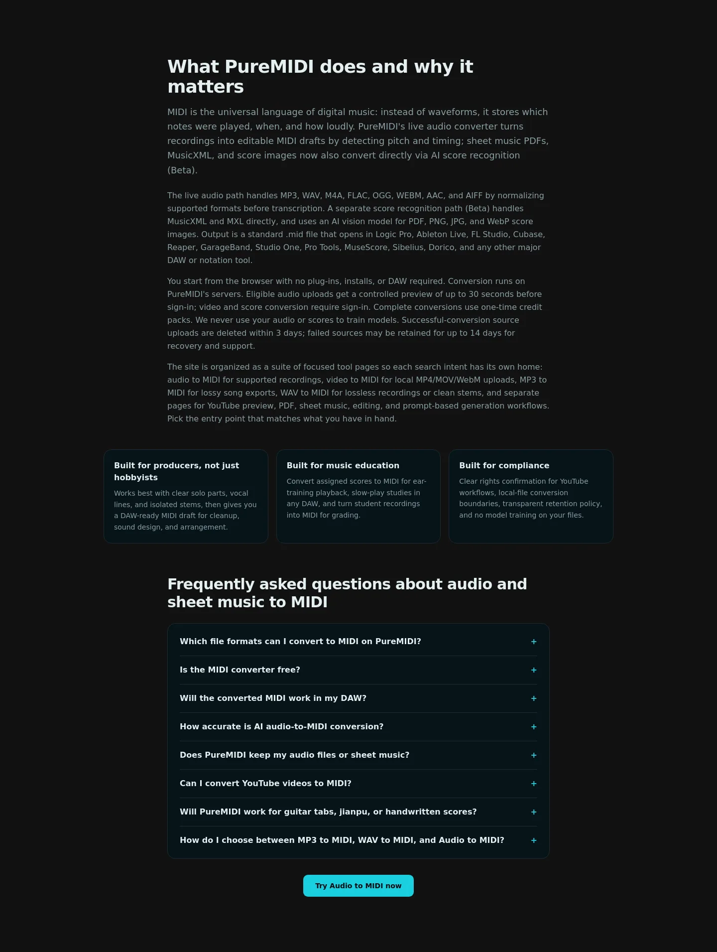 puremidi.com FAQ section