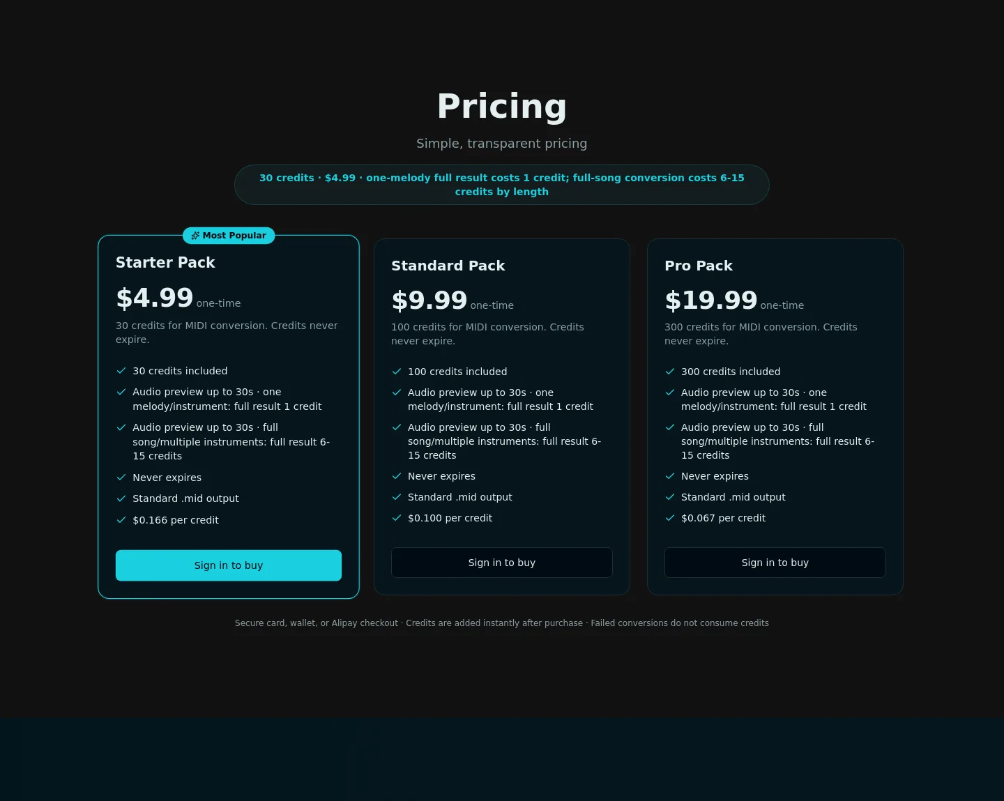 puremidi.com Pricing section