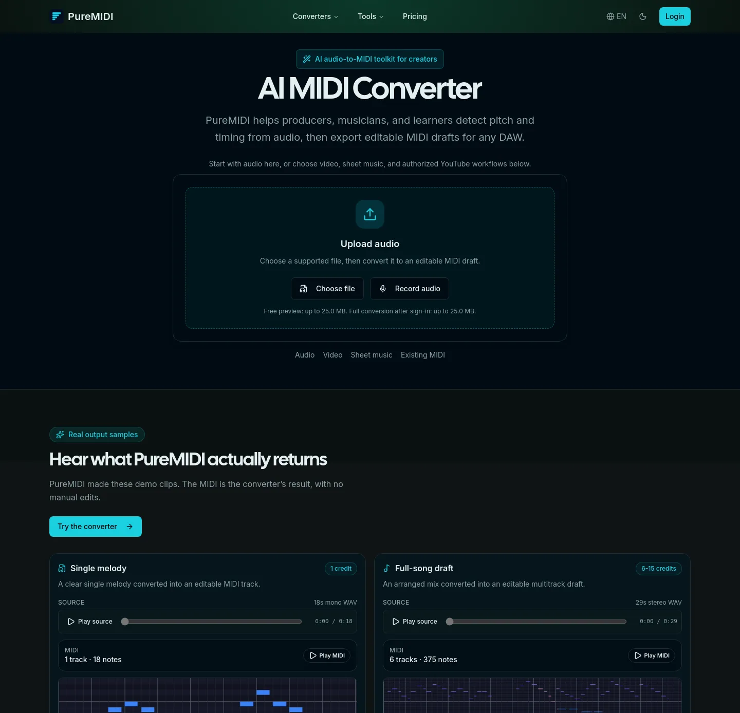 puremidi.com — a measured funnel