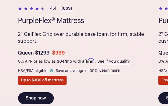 Price anchor element from purple.com
