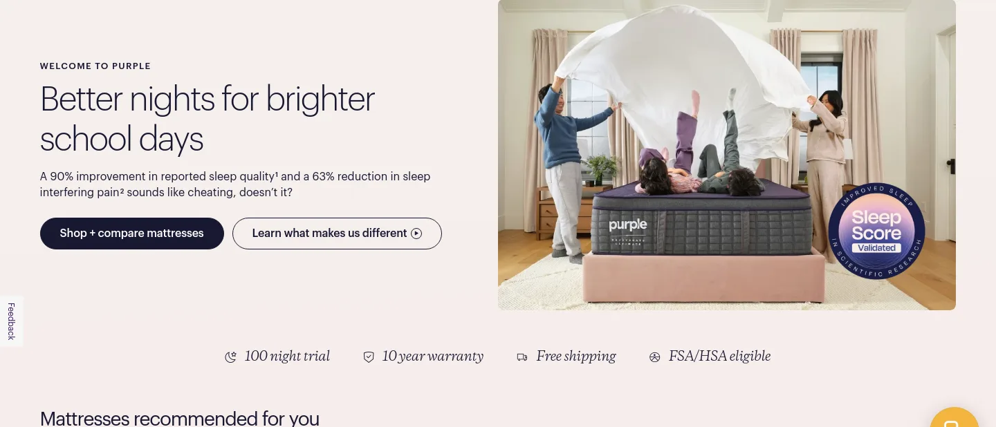 purple.com Hero section