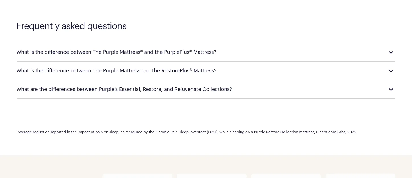 purple.com FAQ section