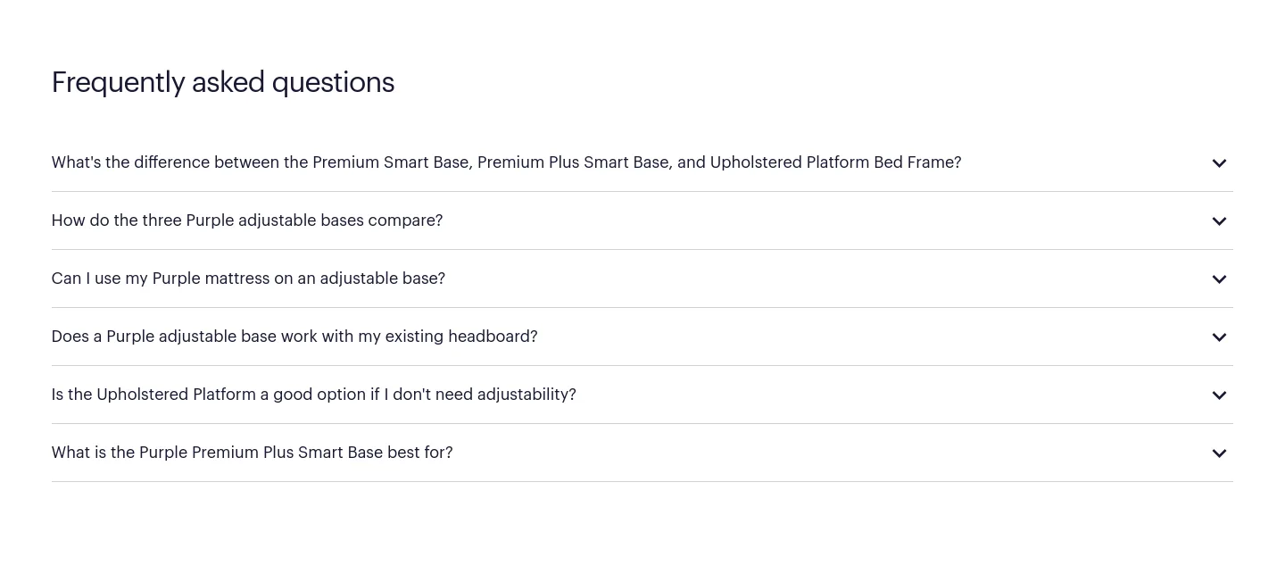 purple.com FAQ section