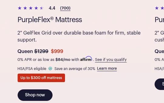 Price anchor element from purple.com