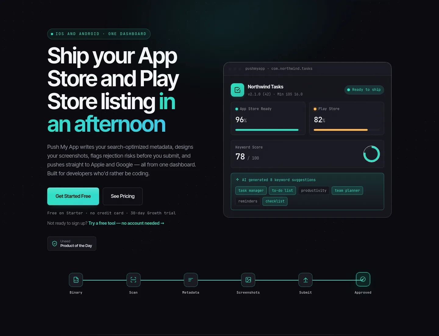 pushmyapp.ai Hero section