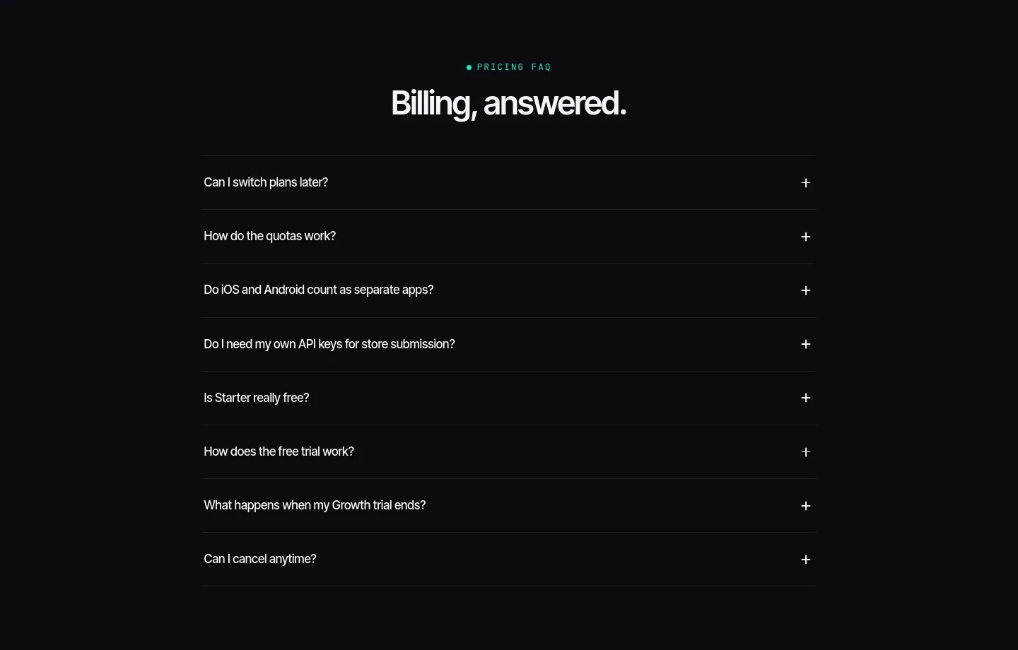 pushmyapp.ai FAQ section