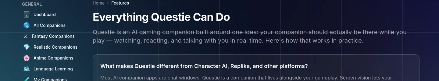 questie.ai Hero section