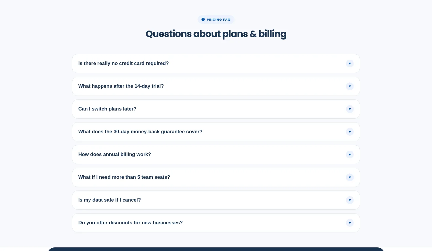 quickestimate.io — a real FAQ section