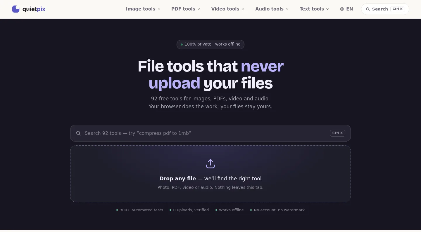 quietpix.com — a measured funnel