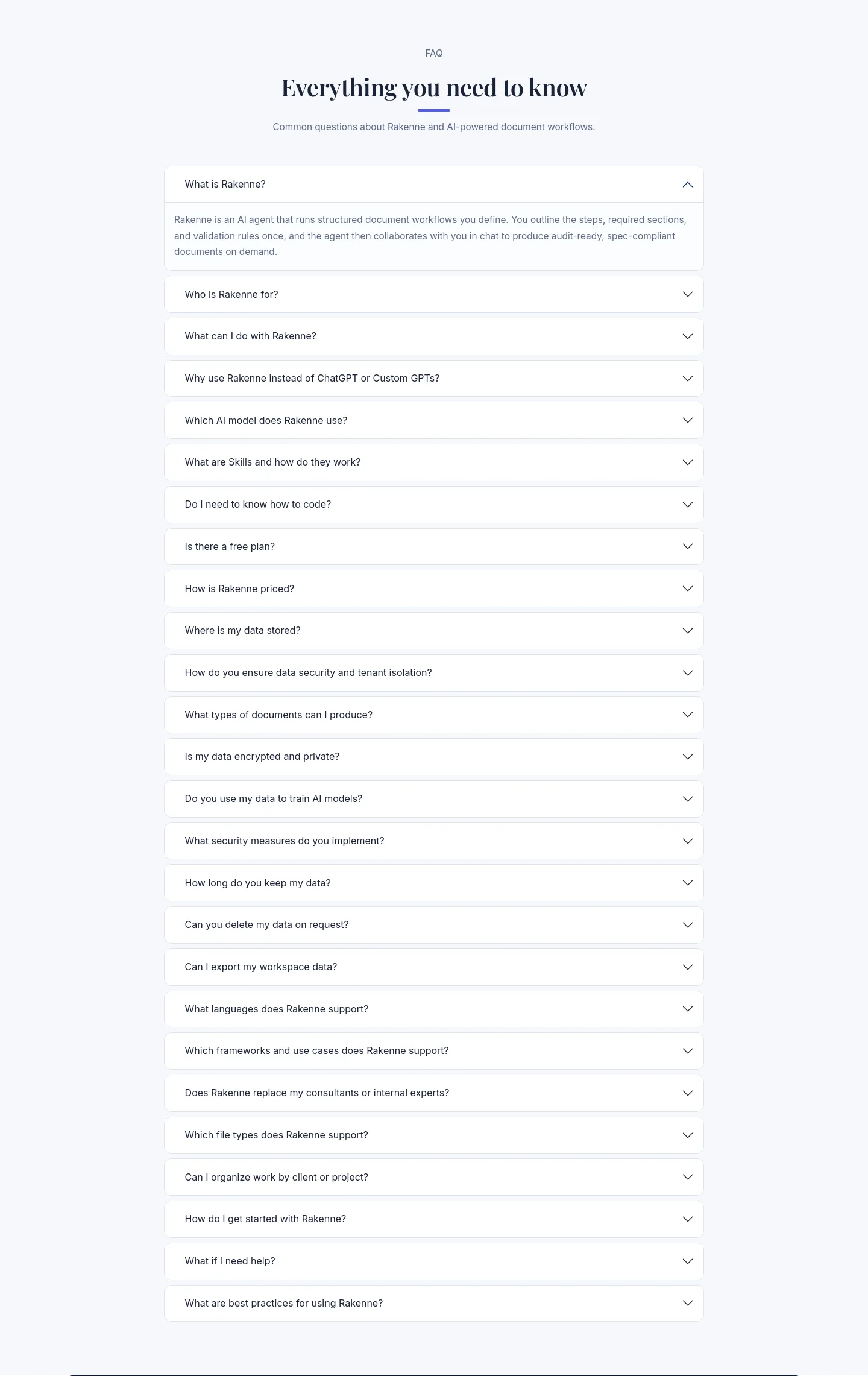 rakenne.app — a real FAQ section