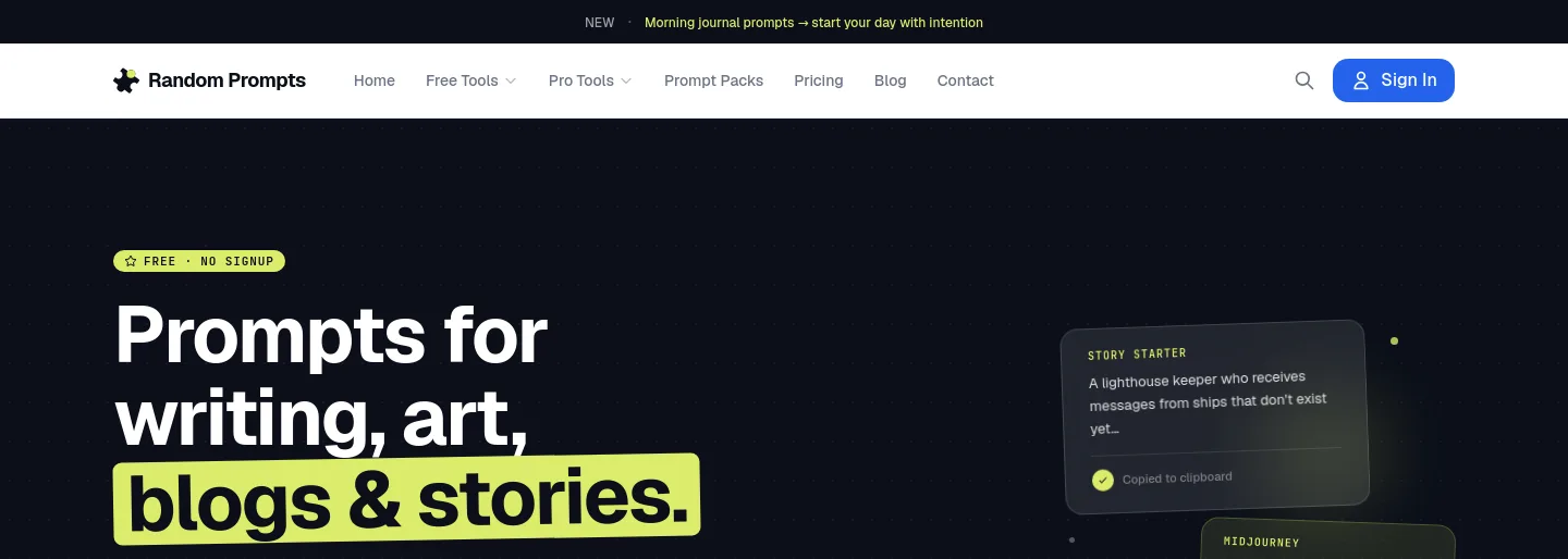 randomprompts.org — a measured funnel