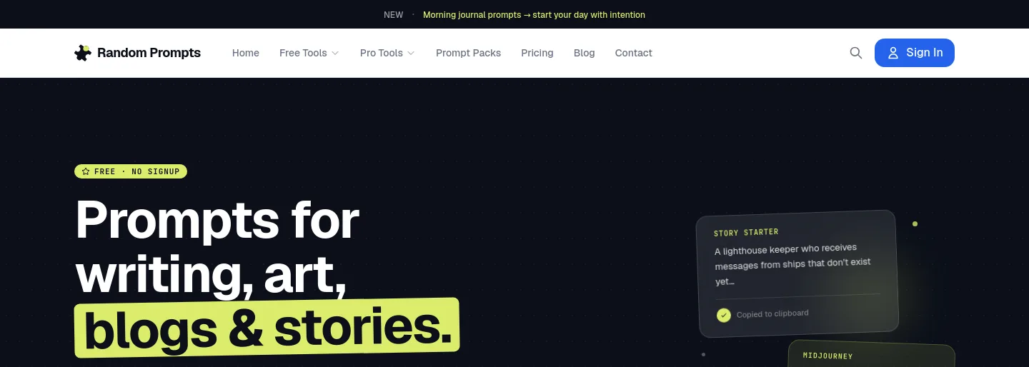 randomprompts.org — a measured funnel