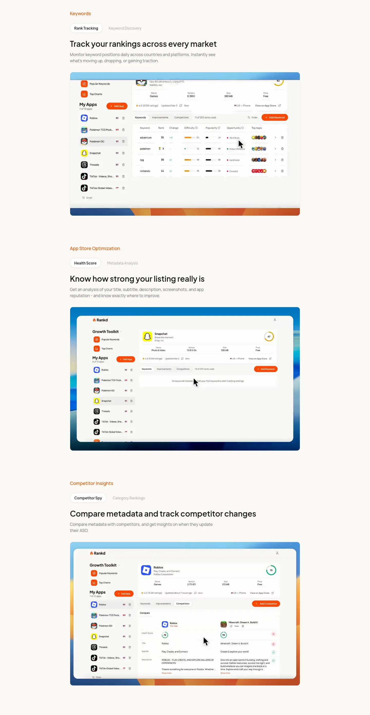 rankd.dev — a real Features section
