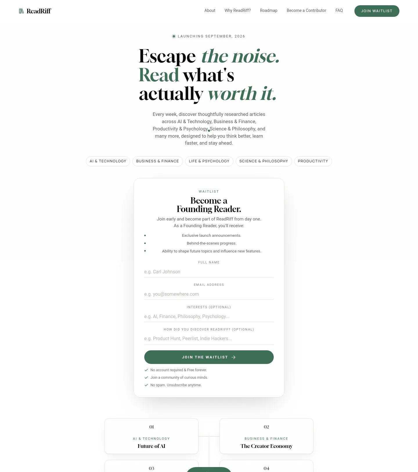readriff.com — a measured funnel