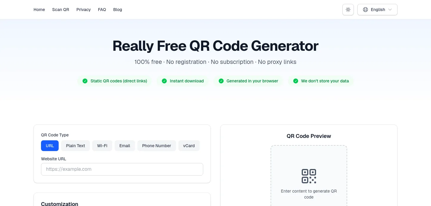 really-free-qr-code-generator.com — a measured funnel