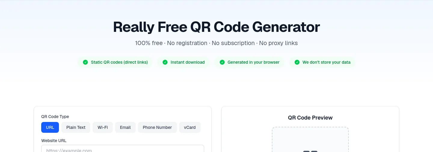 really-free-qr-code-generator.com — Hero