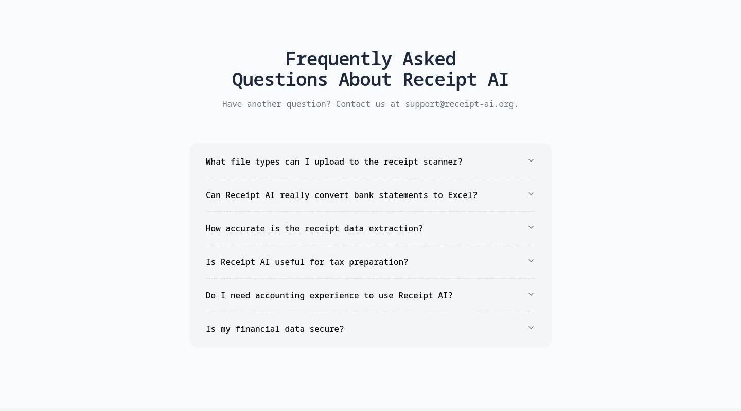 receipt-ai.org FAQ section