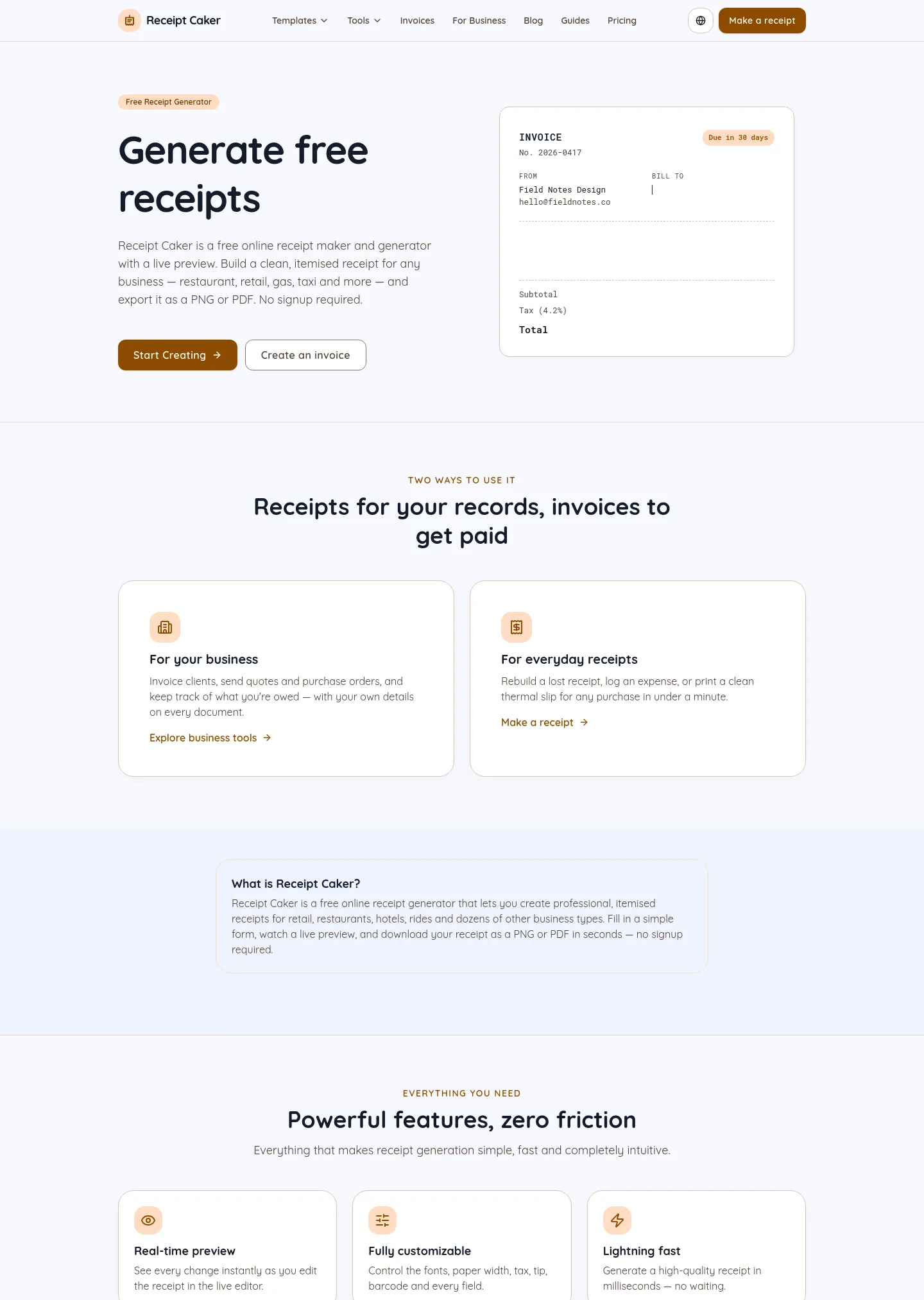 receiptcaker.com — a measured funnel