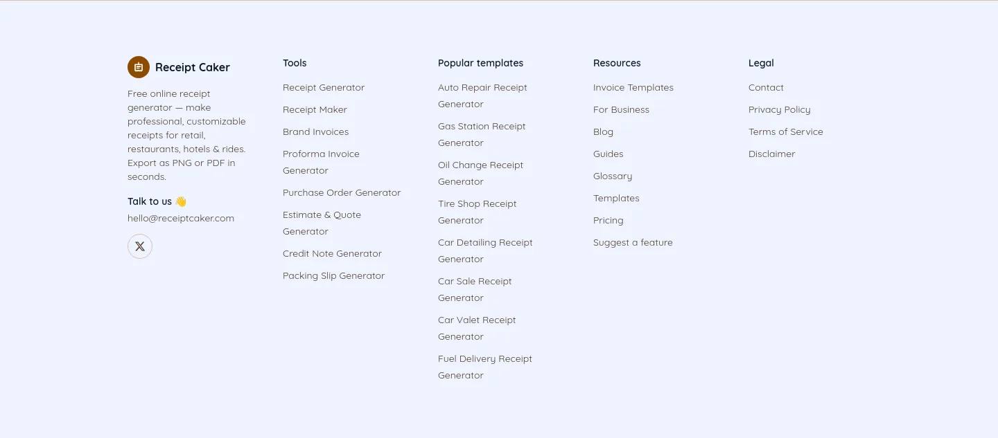 receiptcaker.com Features section