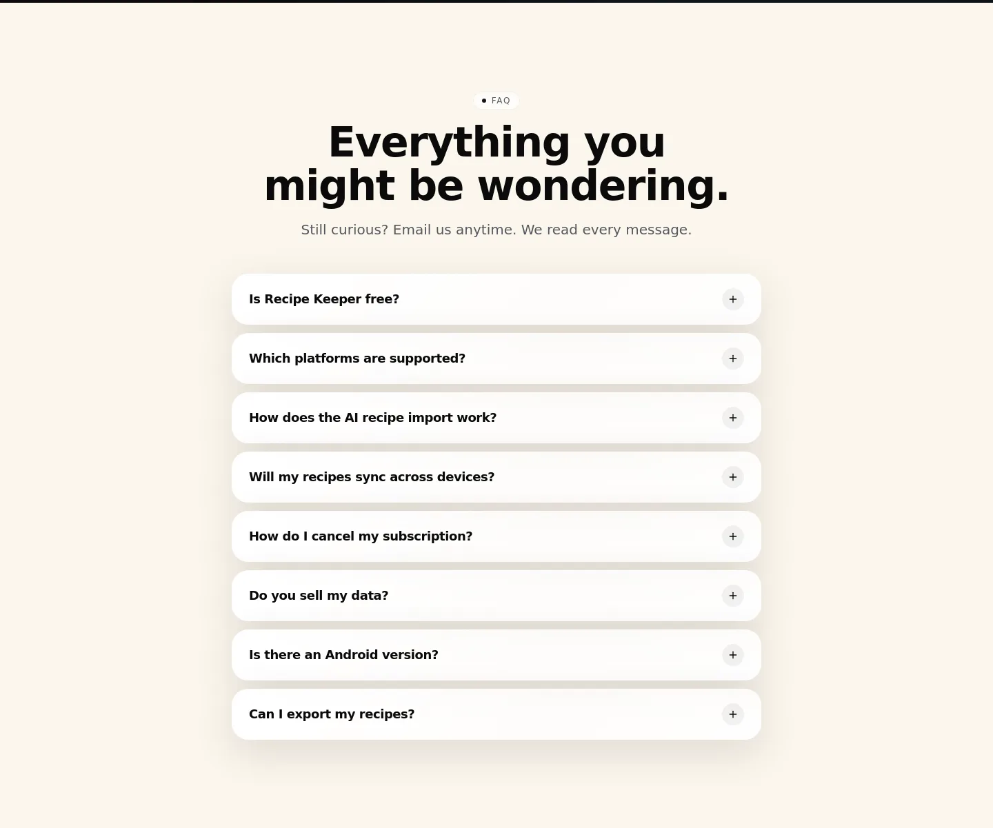 recip.407.studio — a real FAQ section