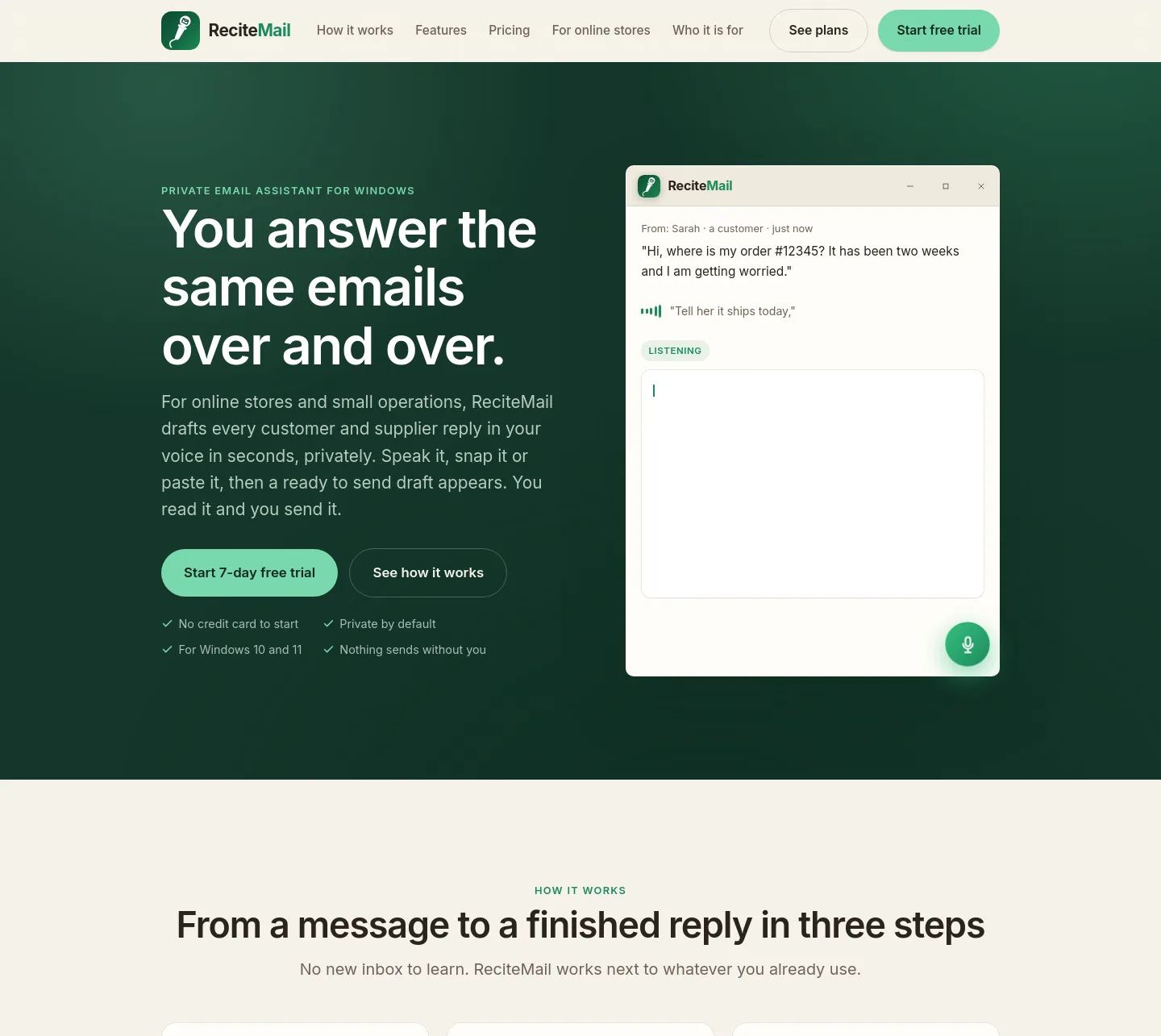 recitemail.io — a measured funnel