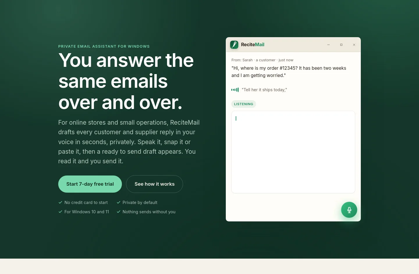 recitemail.io — a real Hero section