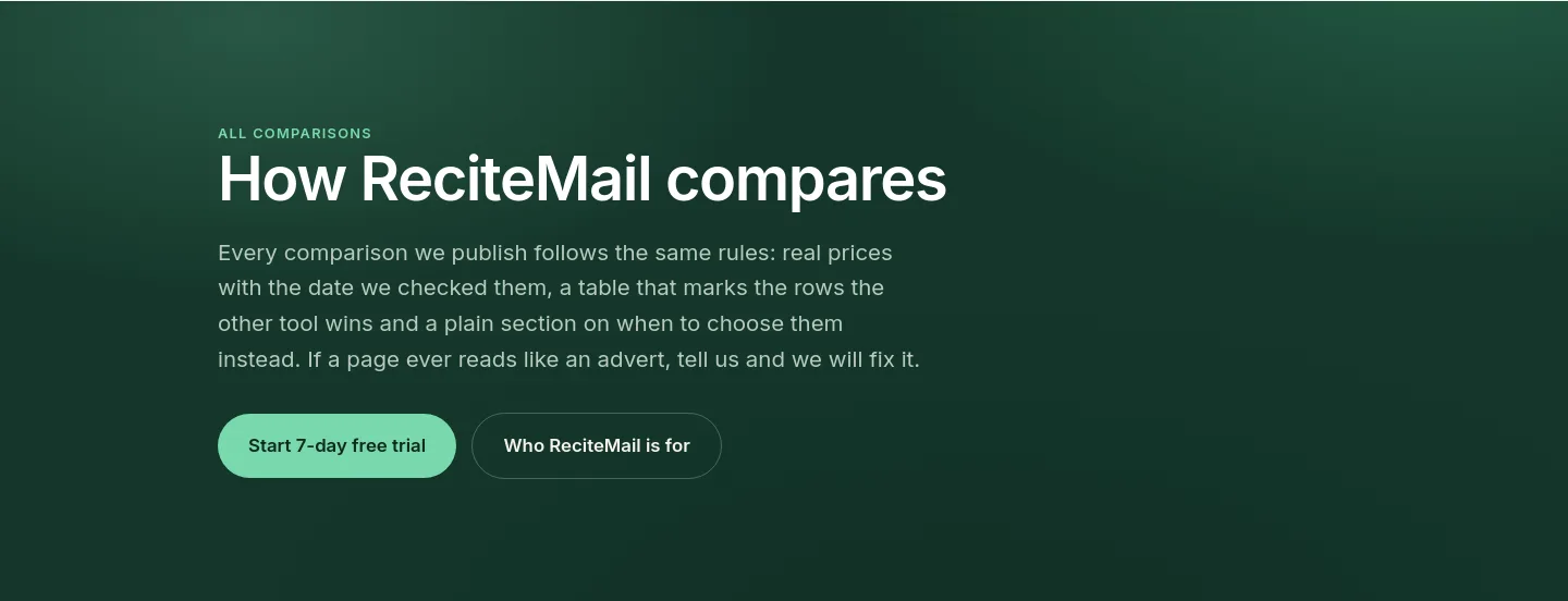 recitemail.io Hero section