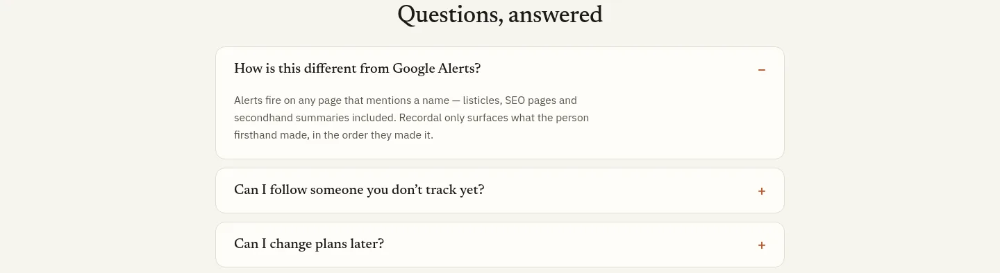 recordal.app — a real FAQ section