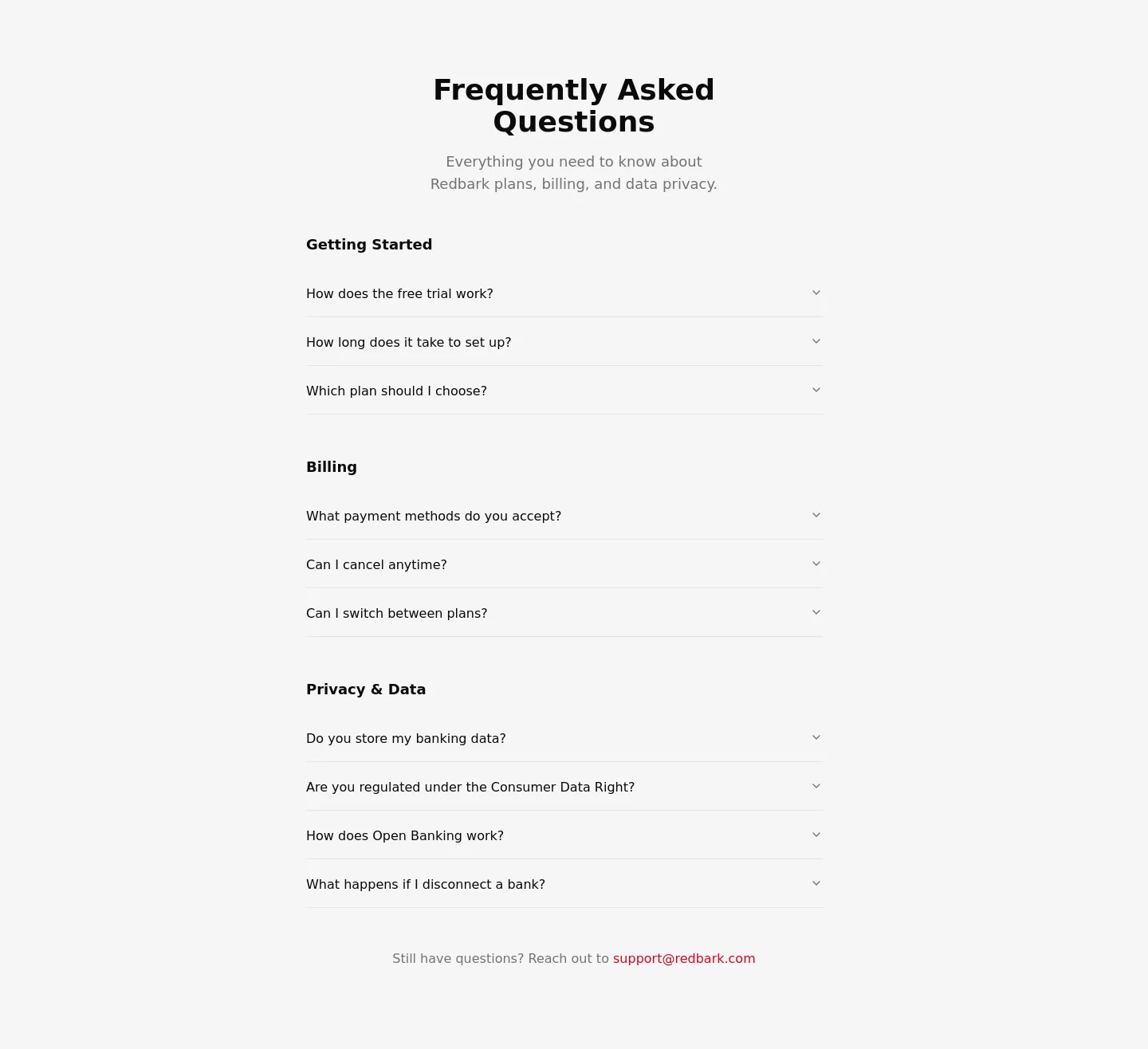 redbark.co FAQ section