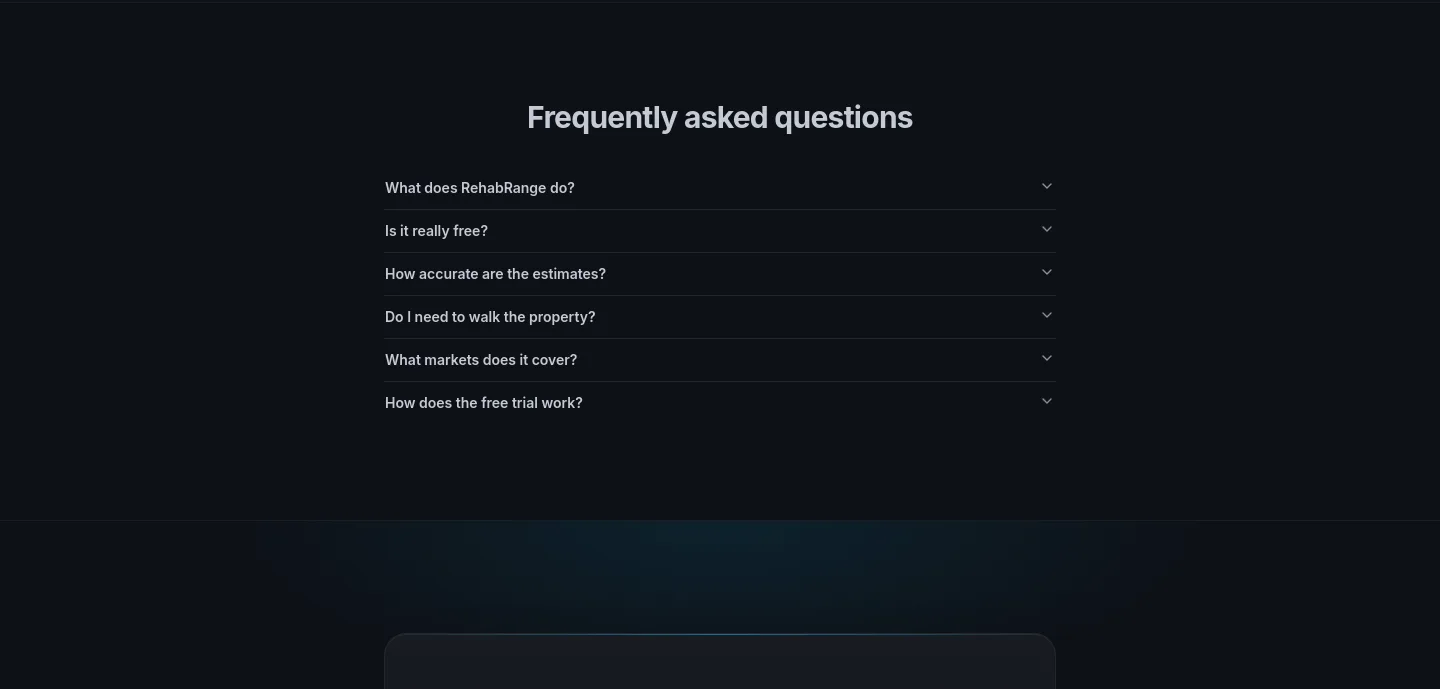 rehabrange.com — a real FAQ section