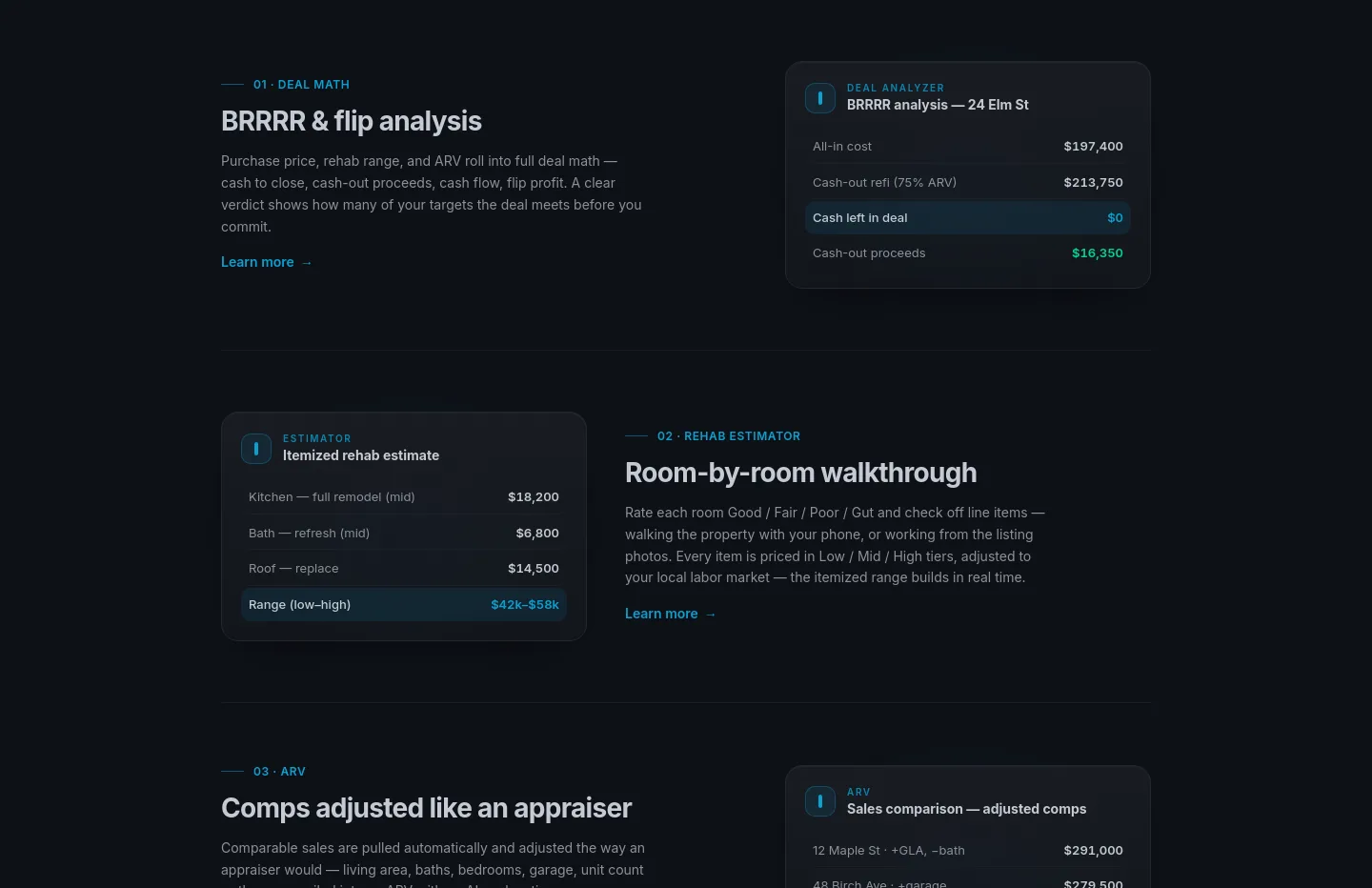 rehabrange.com — a real Features section