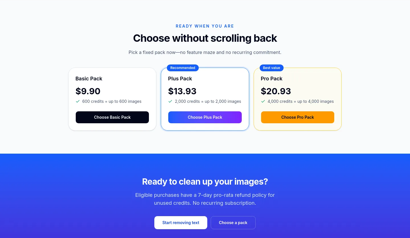 remove-text.com — Pricing