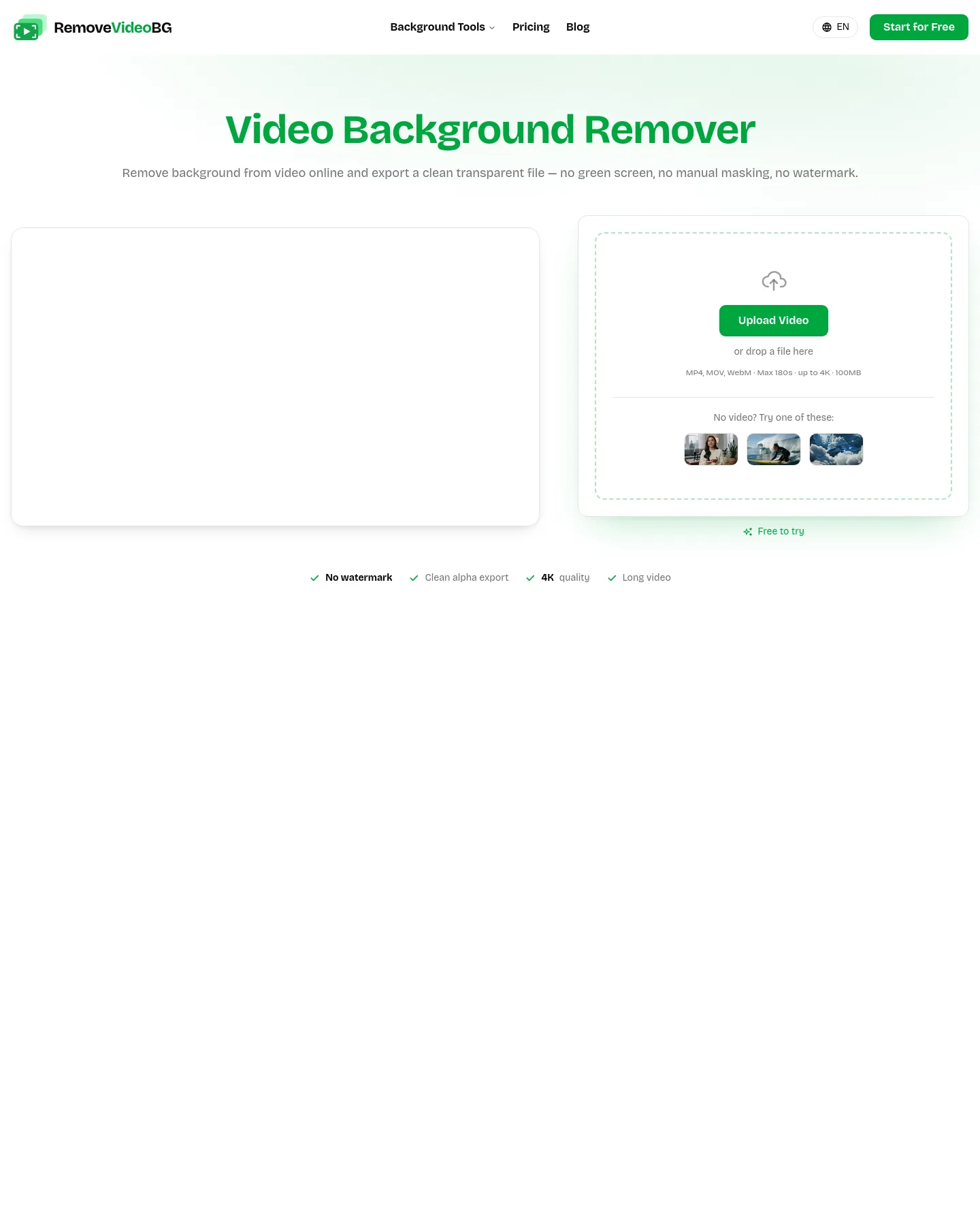 removevideobg.com — a measured funnel