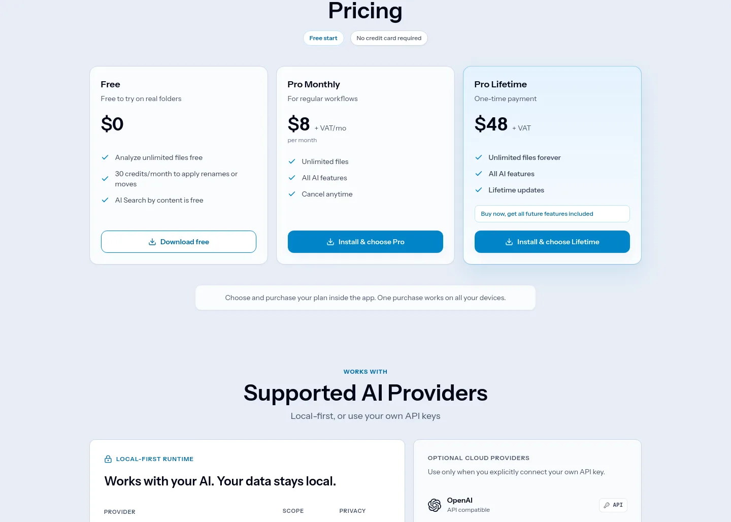 rename.click Pricing section