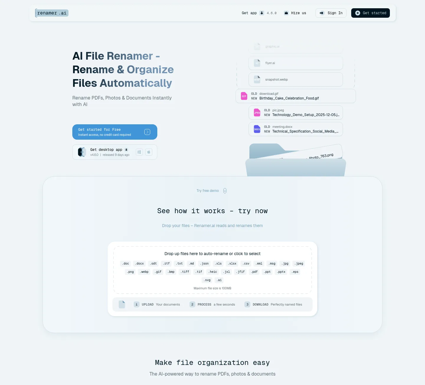 renamer.ai — a measured funnel