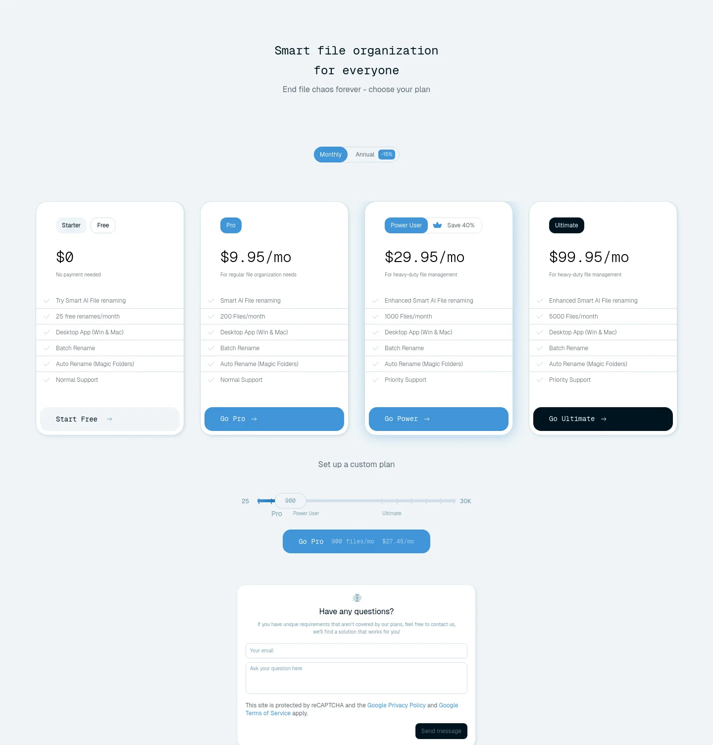 renamer.ai — a real Pricing section