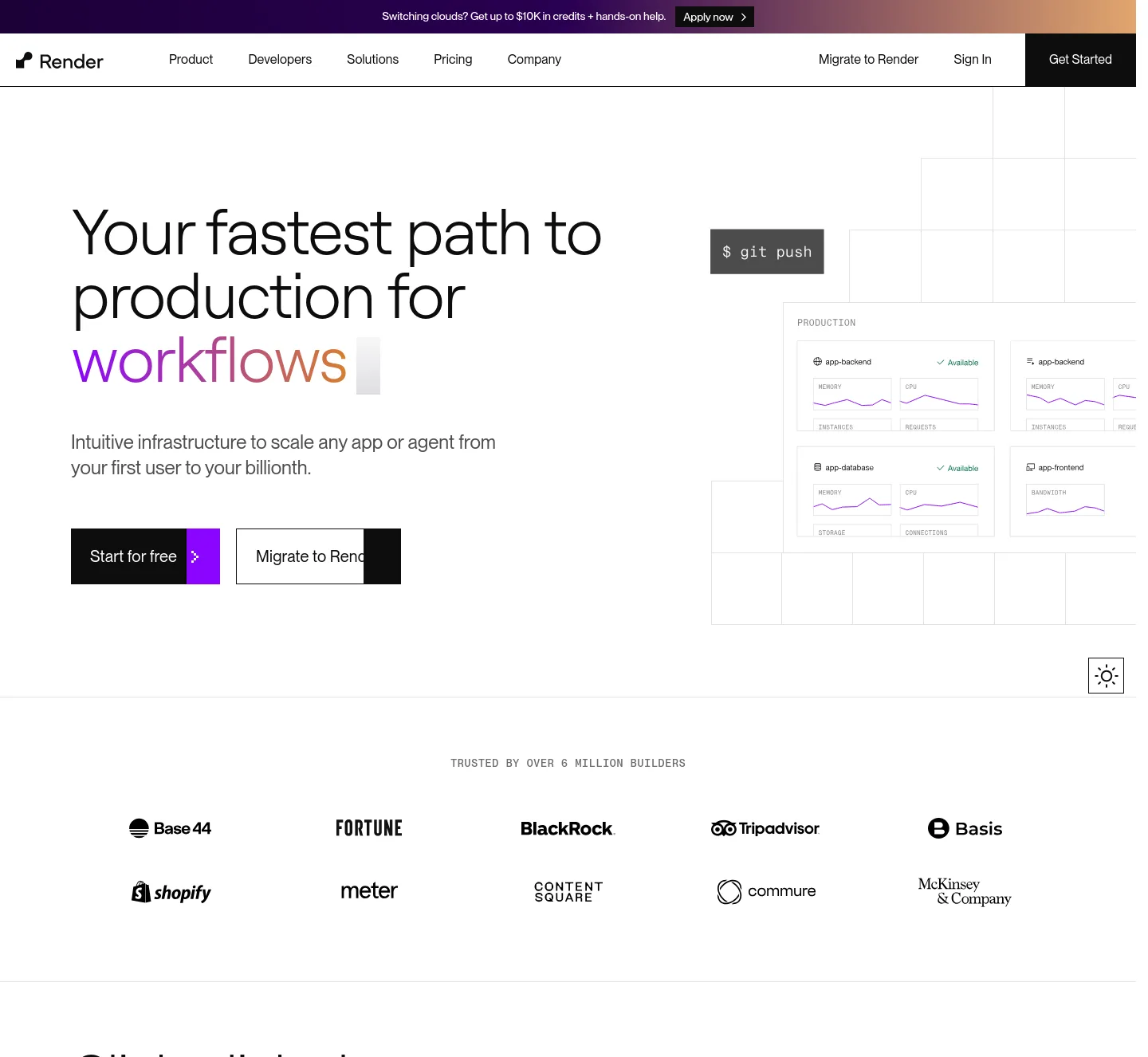 render.com — a measured funnel