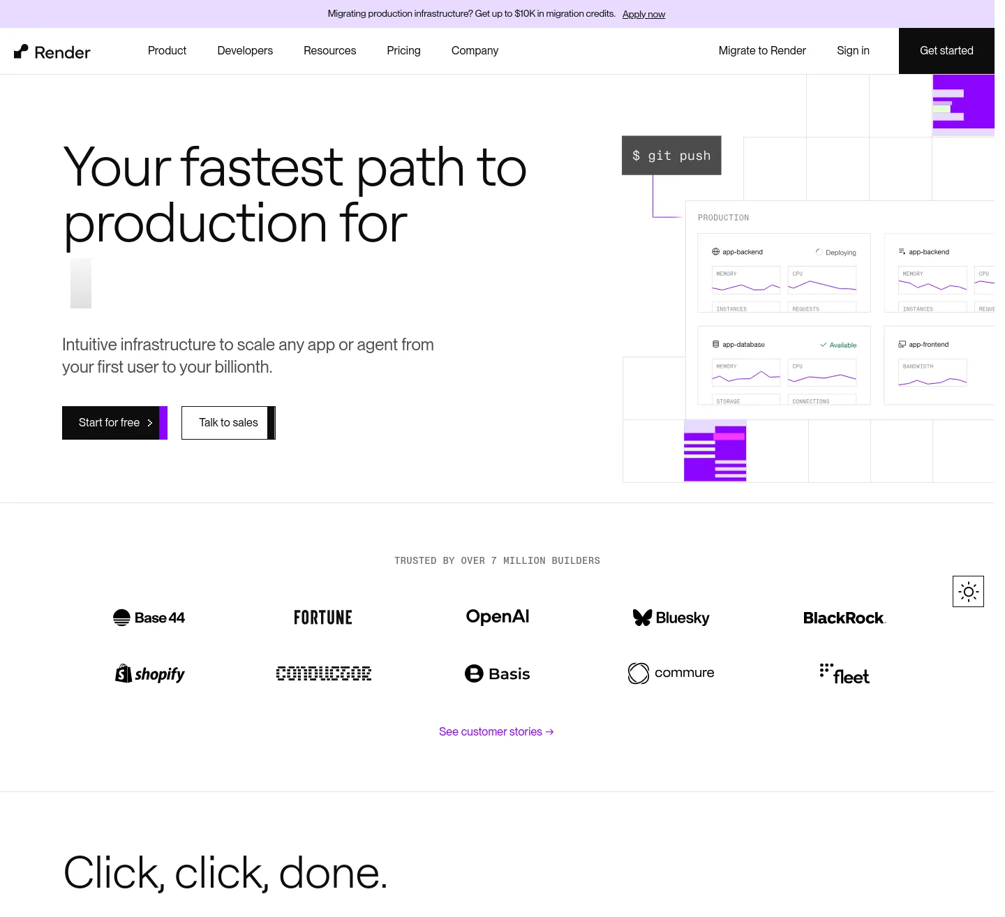 render.com — a measured funnel