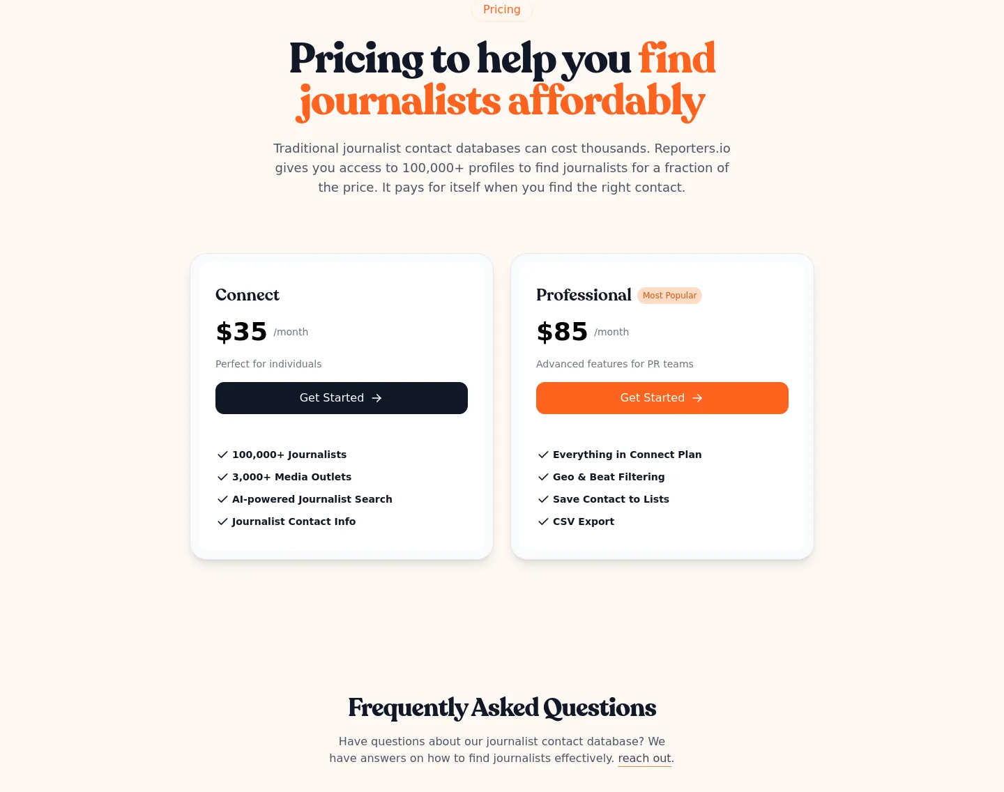 reporters.io — a real Pricing section