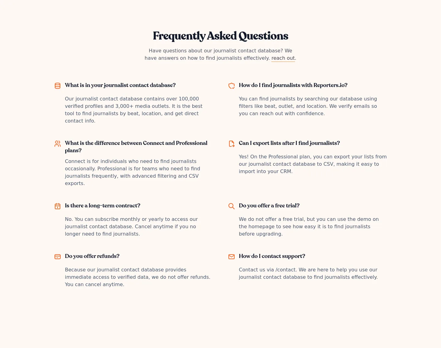 reporters.io FAQ section