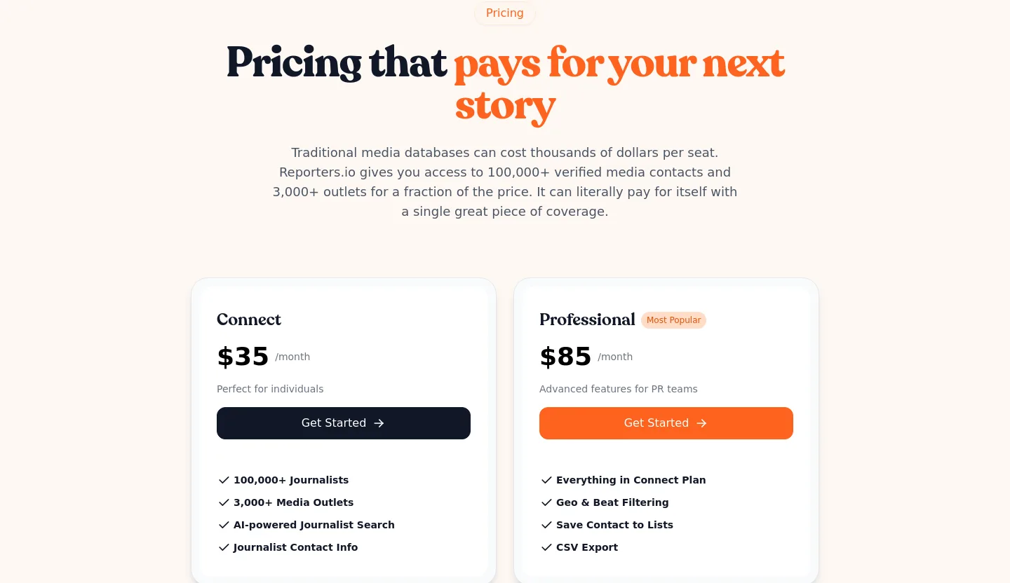 reporters.io Hero section
