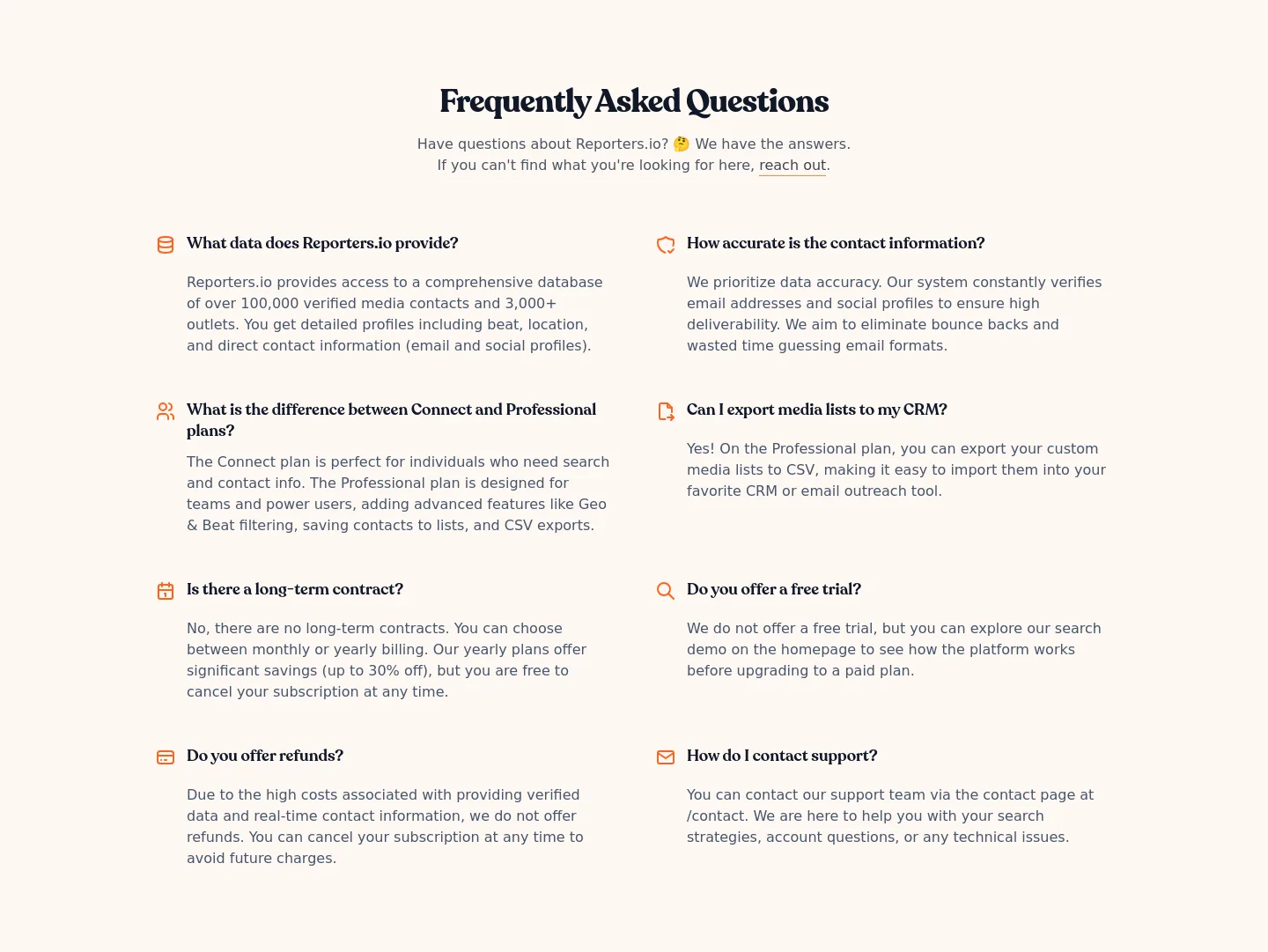 reporters.io FAQ section