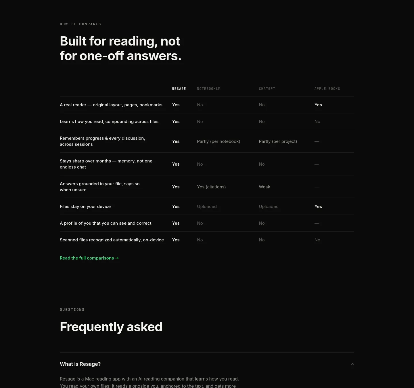 resage.app Comparison section