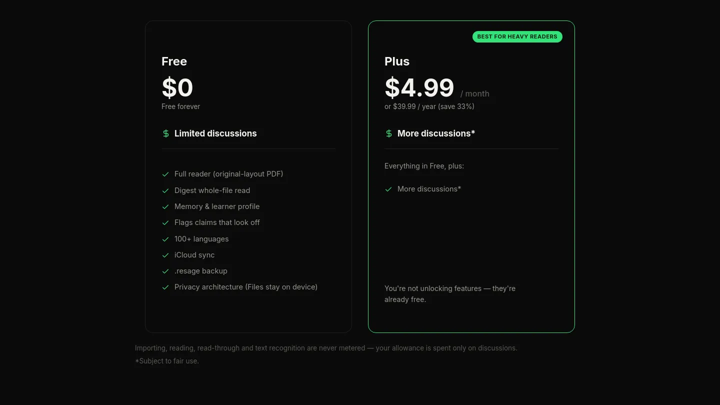 resage.app Pricing section