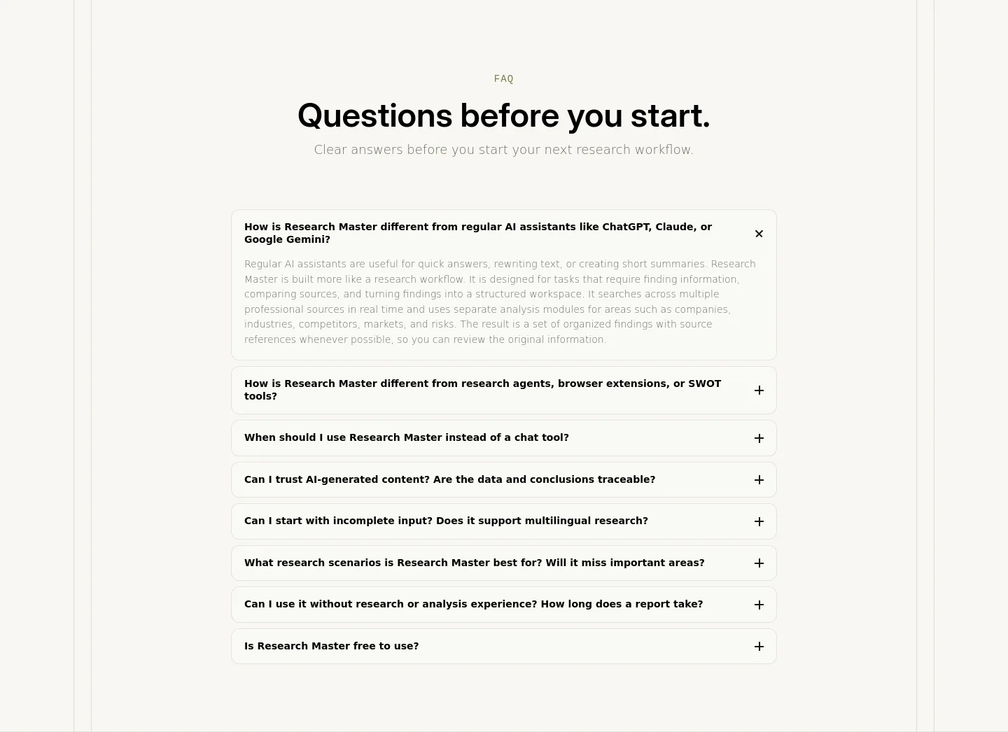 researchmaster.ai FAQ section