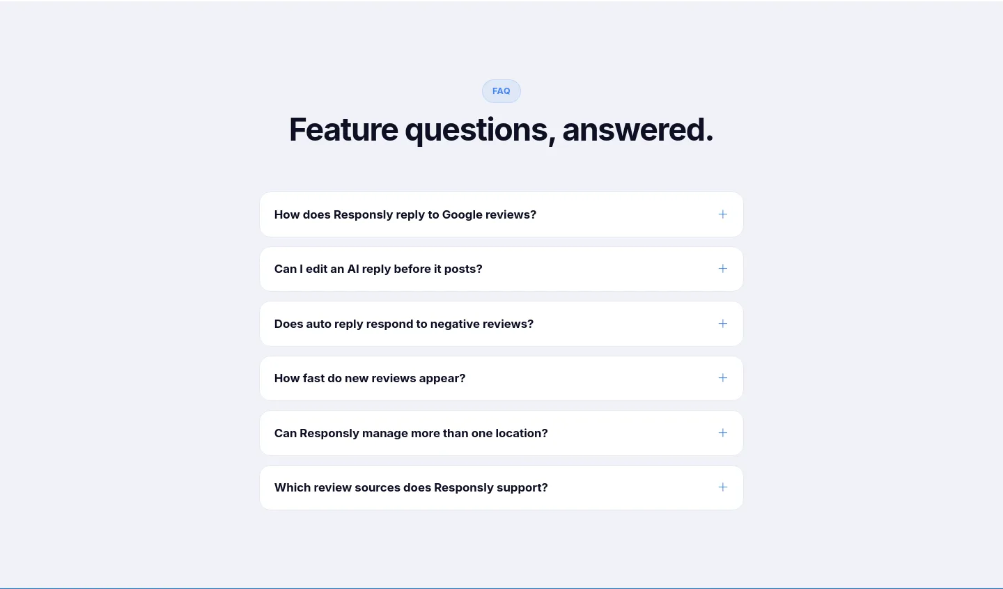 responsly.ai — a real FAQ section
