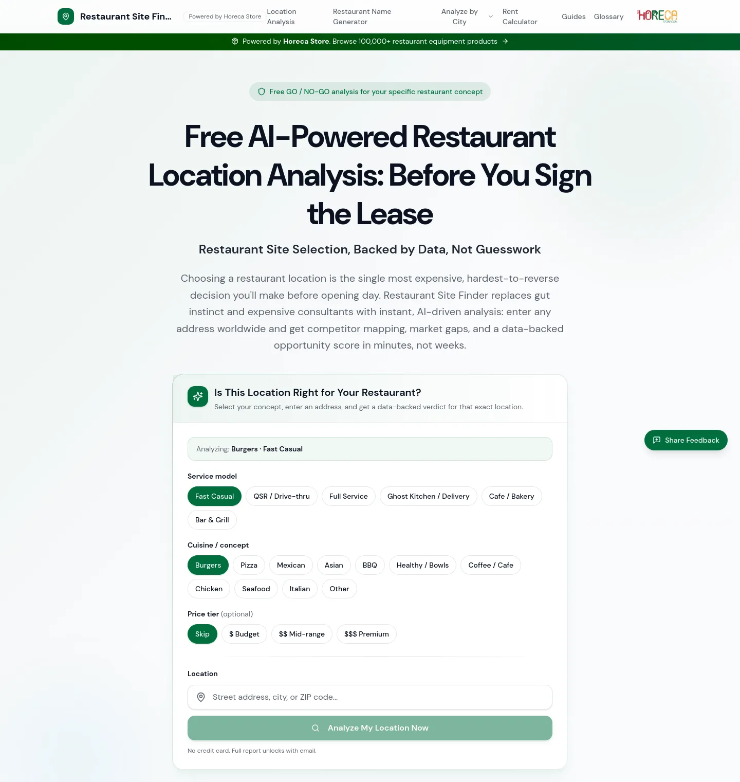 restaurantsitefinder.com — a measured funnel