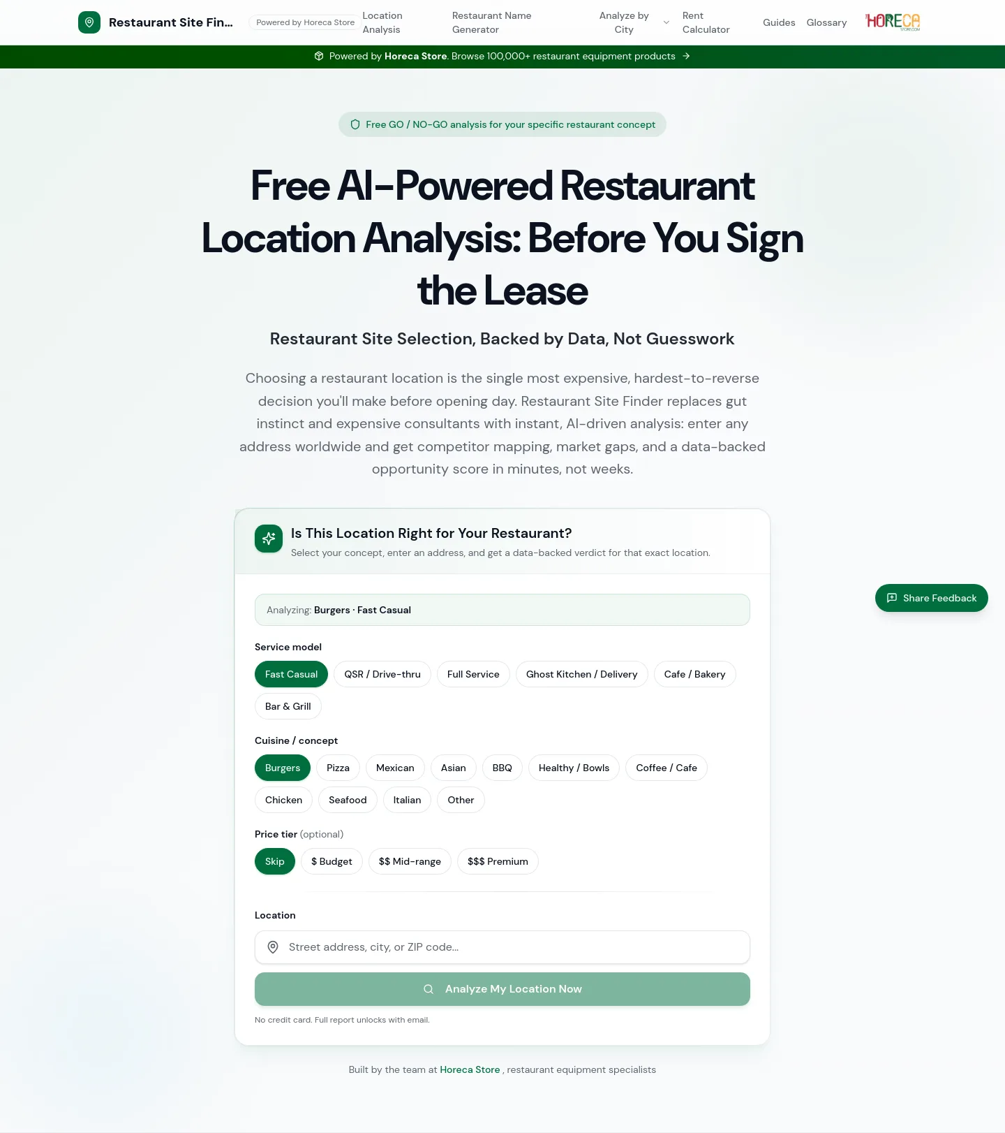 restaurantsitefinder.com Hero section